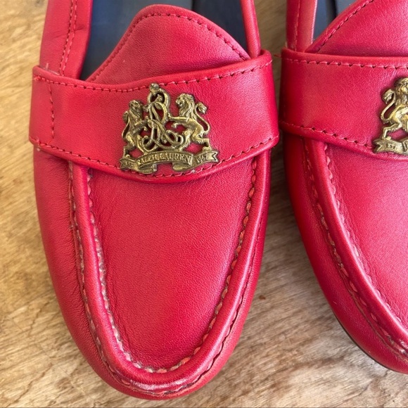 RALPH LAUREN Vtg 80’s Red Leather Loafers Crest Bench Made in Maine USA 8 RARE!! - Picture 8 of 12